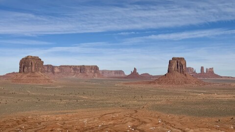 A panoramic view of Monument Valley.