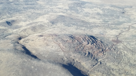 An aerial image of the proposed Grassy Mountain gold mine site south of Vale, Ore.