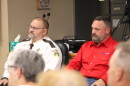 Sheriff Bryan Welk and his opponent, Deputy Aaron Ammerman, watch the forum preceding the sheriff's candidate forum Sept. 8, 2026, at Sylvan Town Hall in southern Cass County.