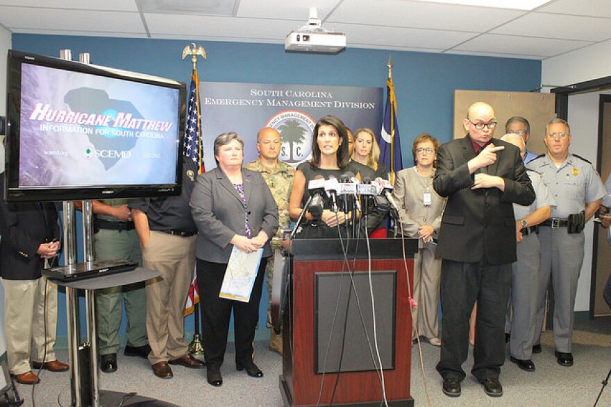 Gov. Haley speaking from the Emergency Operations Center. The governor will address the public Sunday, October 9 at 10AM.