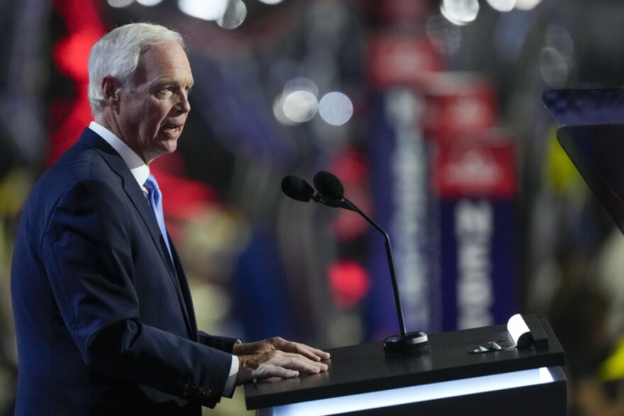 Sen. Ron Johnson, R-WI, speaks during the Republican National Convention Monday, July 15, 2024, in Milwaukee.
