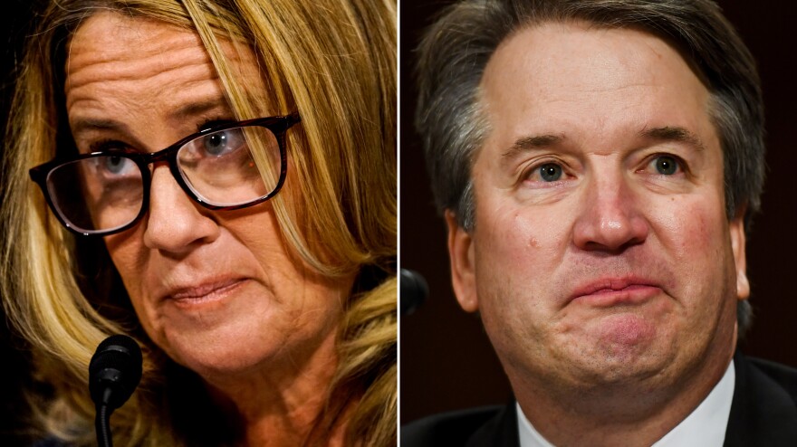 Christine Blasey Ford and Brett Kavanaugh testifying before Congress Sept. 27.