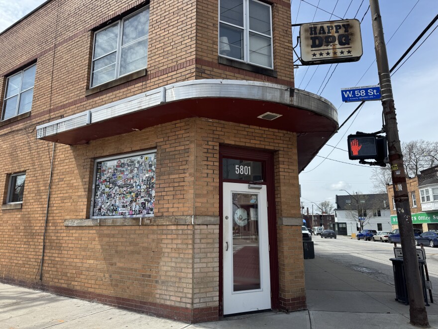 Small Cleveland music venue Happy Dog, a mostly brick building on the corner of W. 58th St. and Detroit Ave. 