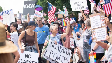 Hundreds of "No Kings Day" demonstrators showed up for the Saturday June 14 protest in Evansville.