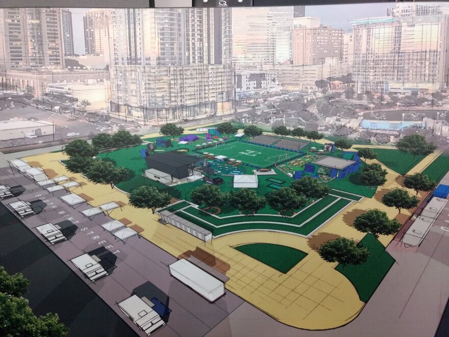 Rendering shows what the "House of Soccer" at Romare Bearden Park will look like during the International Champions Cup match weekend July 19-20. 