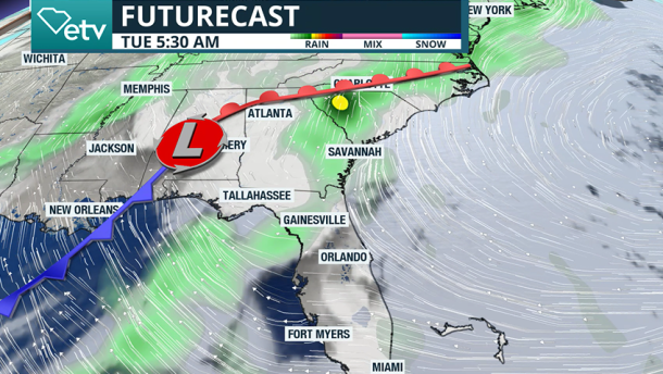 Forecast map for Tuesday, December 2, 2025.