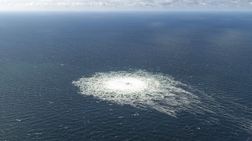 A large disturbance in the sea can be observed Tuesday off the coast of the Danish island of Bornholm following a unusual leaks in two natural gas pipelines running from Russia under the Baltic Sea to Germany. Danish Prime Minister Mette Frederiksen says she "cannot rule out" sabotage on Nord Stream 1 and Nord Stream 2.