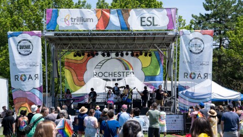 The Rochester School of Rock performs during the Pride parade and festival in Rochester on Saturday, July 19, 2025.