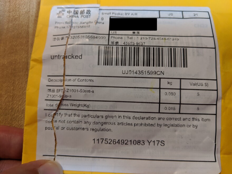 The outside of a seed package received by an Ohio citizen