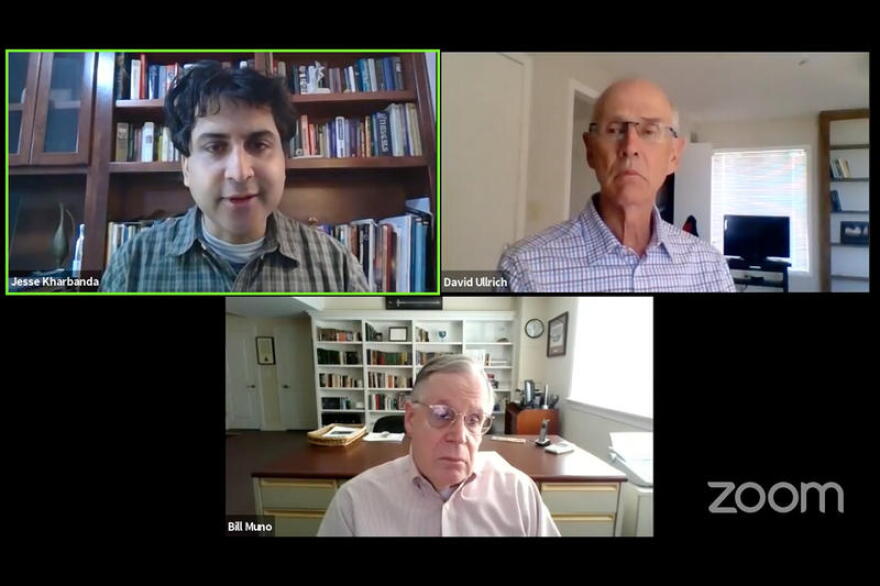 The Hoosier Environmental Council's Jesse Kharbanda (left) hosted a panel discussion with former EPA employees David Ullrich (right) and Bill Muno (below).