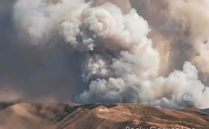 A photo of Rocky Canyon Fire taken from Morgan County, Utah, on Aug. 8, 2026.
