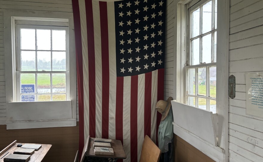 An American Flag from the period that the Richmond Hill School operated is missing two key components of the current American Flag: a star for Hawaii and one for Alaska. Both Hawaii and Alaska became states in 1959.