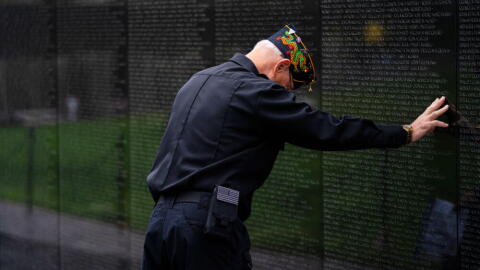 A veteran pays respects at the Vietnam Veterans Memorial, Monday, May 25, 2026, in Washington, D.C. (Allison Robbert/AP)
