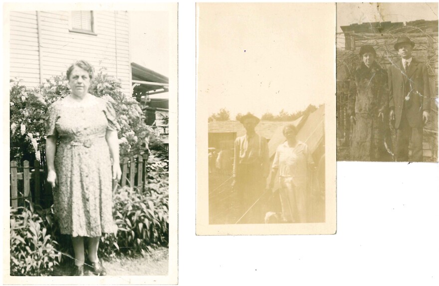 Ownership of the Zimmerman homestead changed hands several times over the years, from Margaret Zimmerman's great-grandparents all the way down to her grandchildren. Not all family pictured above could be identified. Picture on the left: likely Emma May Edling. Picture on the right: likely Zimmerman's Uncle Bill and