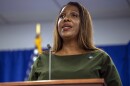FILE — New York Attorney General Letitia James speaks during a press conference, Sept. 21, 2022, in New York. Former President Donald Trump has abandoned efforts to revive his federal lawsuit against James — the second time he's halted legal action against her after a judge last week fined him and his lawyers nearly $1 million for filing frivolous cases. (AP Photo/Brittainy Newman, File)