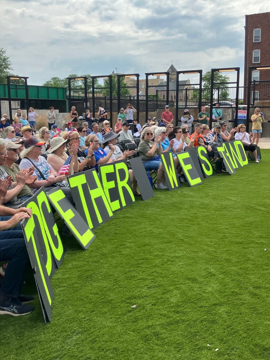 Attendees at the Sunday "Stand Up for Each Other" rally May 31, 2026 at MLK Park, 501 Brady St., Davenport.