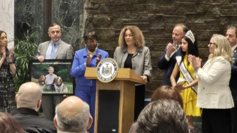 Assemblymember Yudelka Tapia, D-Bronx, speaks at a Donate Life event on Tuesday, March 31, 2026, in Albany.