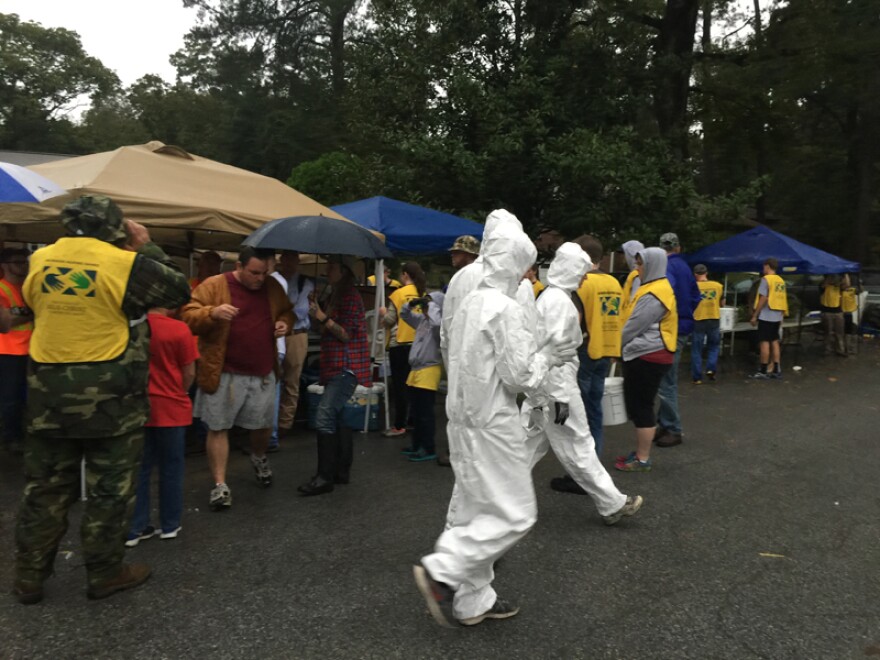 The “tent city” provided a place for volunteers to organize the work efforts and distribute food and other good to people who needed them.