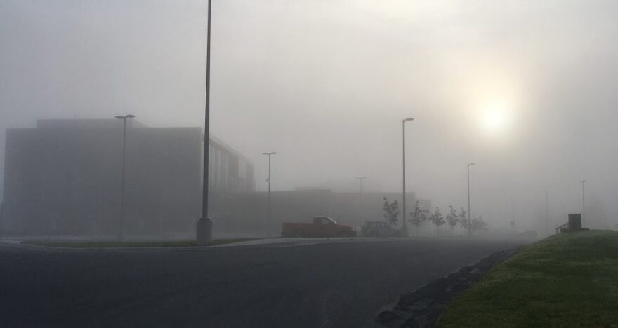 Early morning fog at Kodiak high school. Kayla Desroches / KMXT