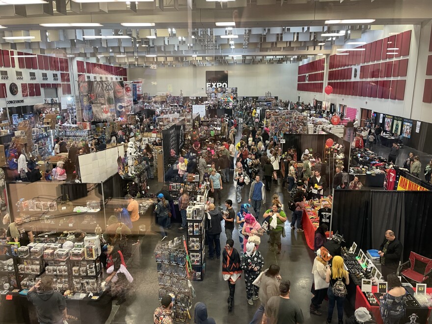 A view of the vendor floor from the expo center's upper level.