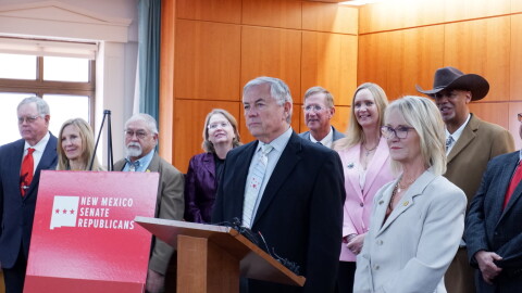 Senate Minority Floor Leader William Sharer (R-Farmington) and House Minority Leader Gail Armstrong (R-Magdalena) were among the Republican legislators that addressed the press following the legislative session