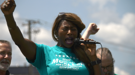 Tamiko Mueller, a Democrat running for Illinois' 59th District state Senate seat, joined workers, families and supporters in Anna on Tuesday to rally against the state's planned downsizing of Choate Mental Health and Developmental Center.