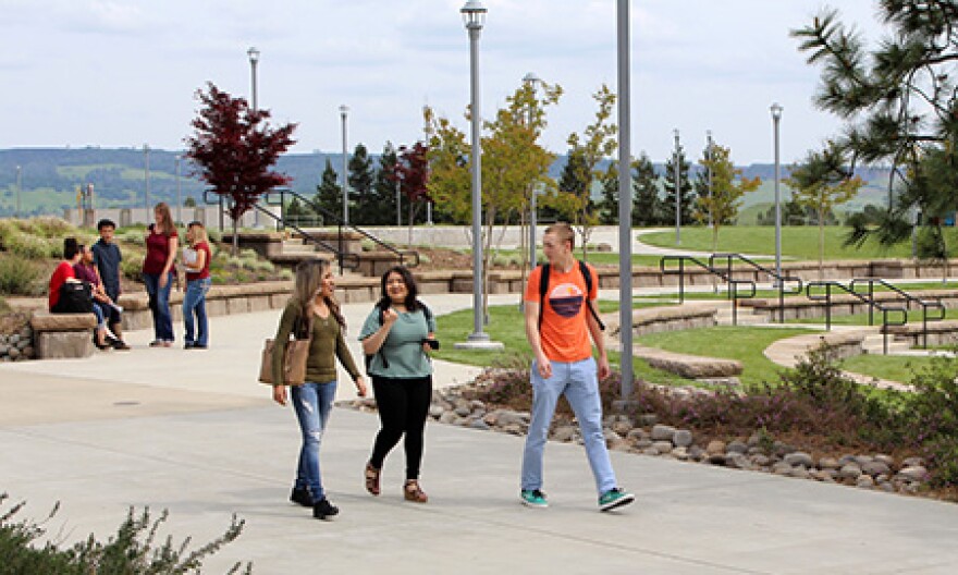 Butte College students walk onto campus.