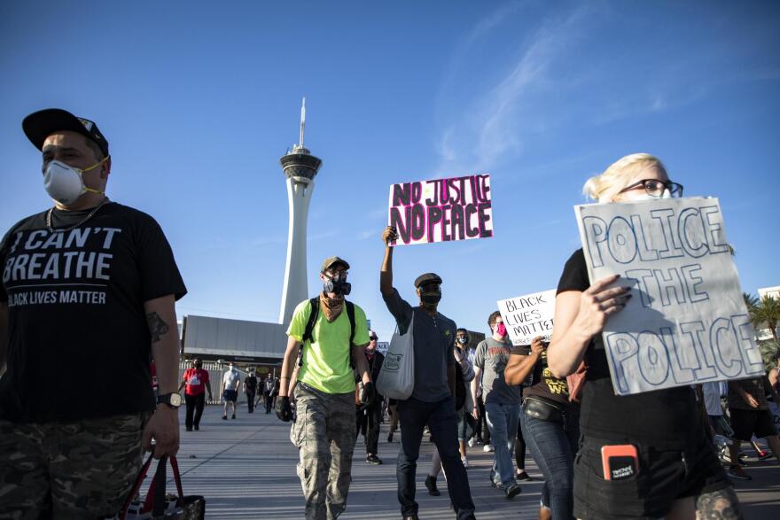 Protesters gather in Las Vegas on June 19, 2020.