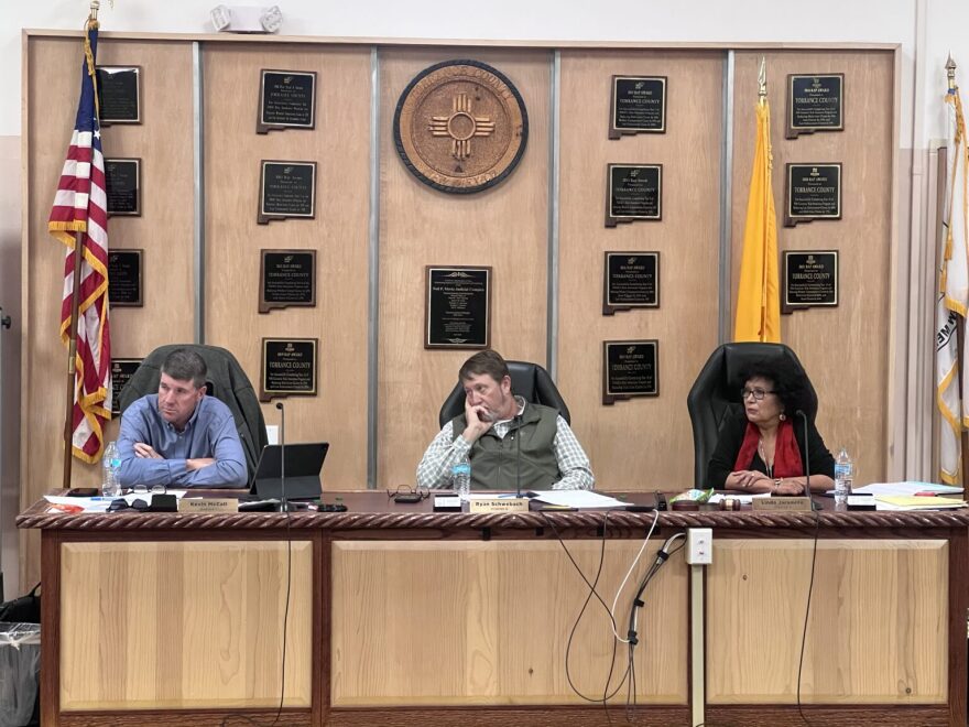 Torrance County commissioners listen during a regular meeting Dec. 10, 2025, in Estancia. The New Mexico Department of Justice said in a letter Jan. 9, 2026, that the commission’s decision to extend an ICE contract was “likely improper and invalid.” (Patrick Lohmann/Source NM)