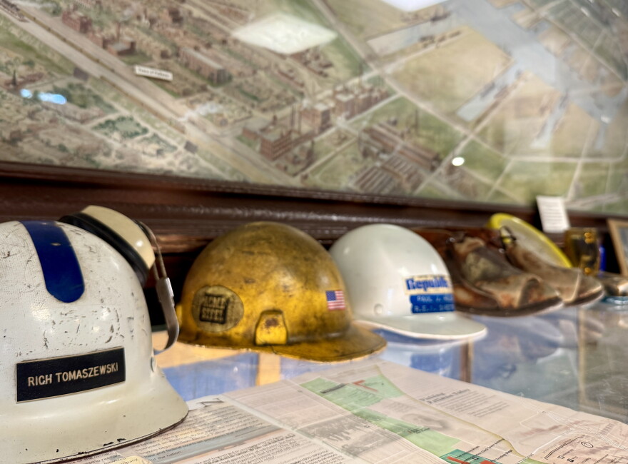 Hard hats from the old mills in South Chicago found at the James P Fitzgibbons Southeast Chicago Historical Museum