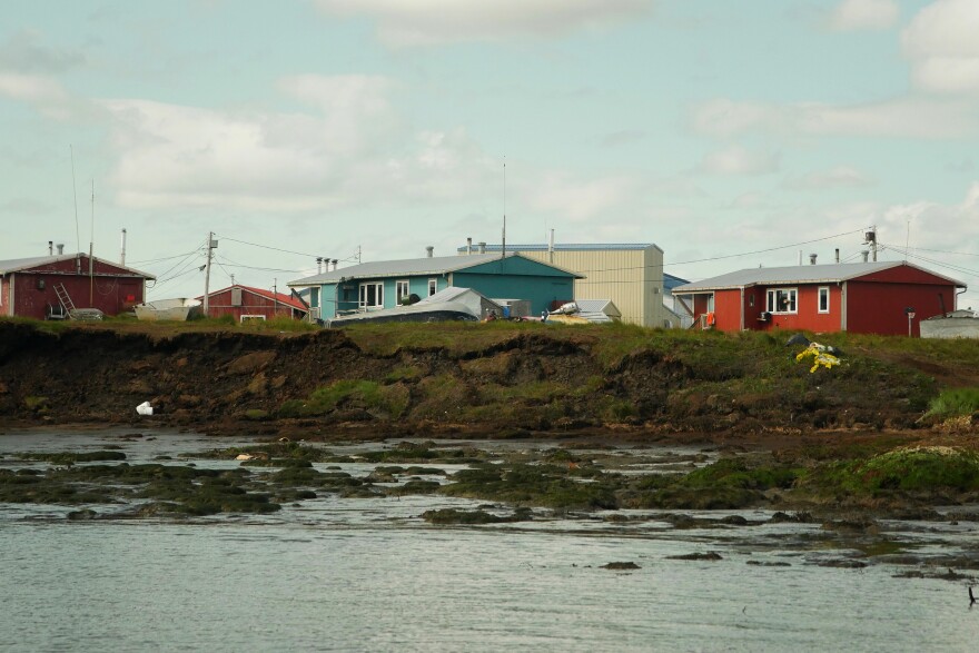 The Ninglick River is eating away at the shoreline in Newtok, Alaska, shown here in August 2016. Engineers estimate the village is losing 70 feet of land per year.