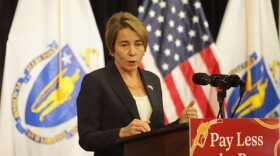 Mass. Gov. Maura Healey speaks at a press conference at the State House on Tuesday, Sept. 22, 2026 about a proposal to temporarily suspend the gas tax.
