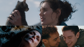 Stills from 2025 Sundance films "Sorry, Baby" (top), "If I Had Legs I'd Kick You" (left) and "Lurker" (right).