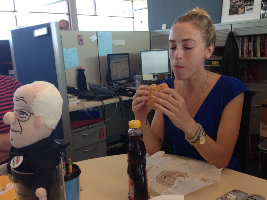 The French Fry Burger: delicious, and a worthy adversary in staring contests.