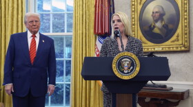 Attorney General Pam Bondi speaks after being sworn in by Supreme Court Associate Justice Clarence Thomas, in the Oval Office of the White House, Wednesday, Feb. 5, 2025, in Washington, as President Donald Trump looks on. (AP Photo/Evan Vucci)