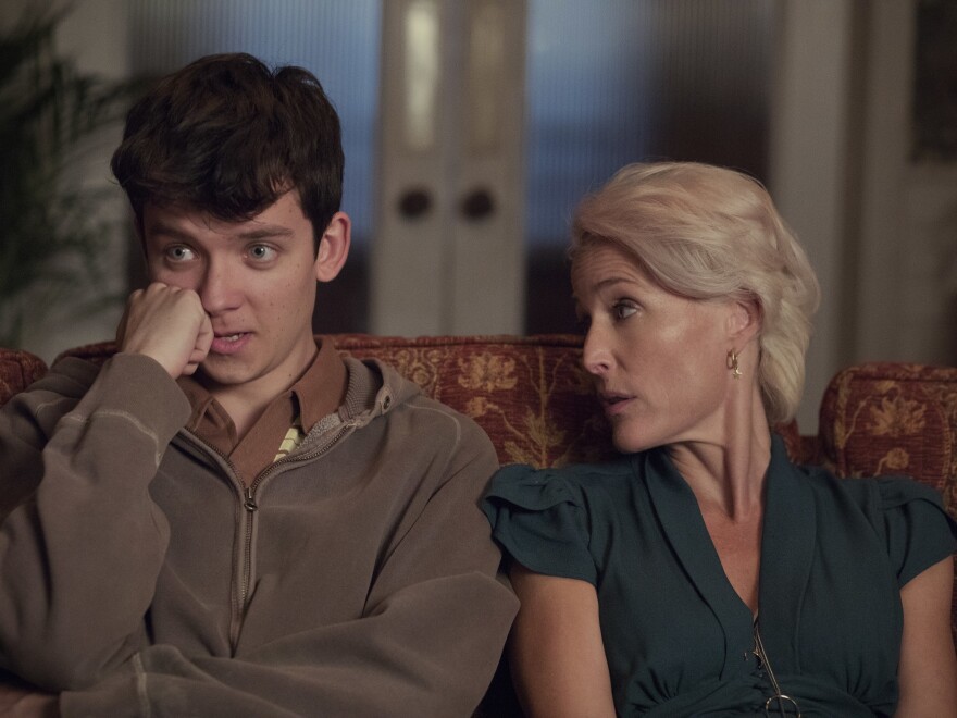 Asa Butterfield and Gillian Anderson play a mother and son on the Netflix series <em>Sex Education.</em>