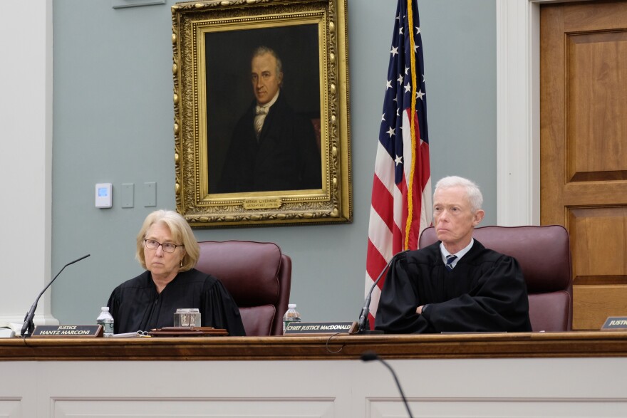 Justice Anna Barbara Hantz Marconi, alongside Chief Justice Gordon MacDonald, during oral arguments on Oct. 15, 2025.