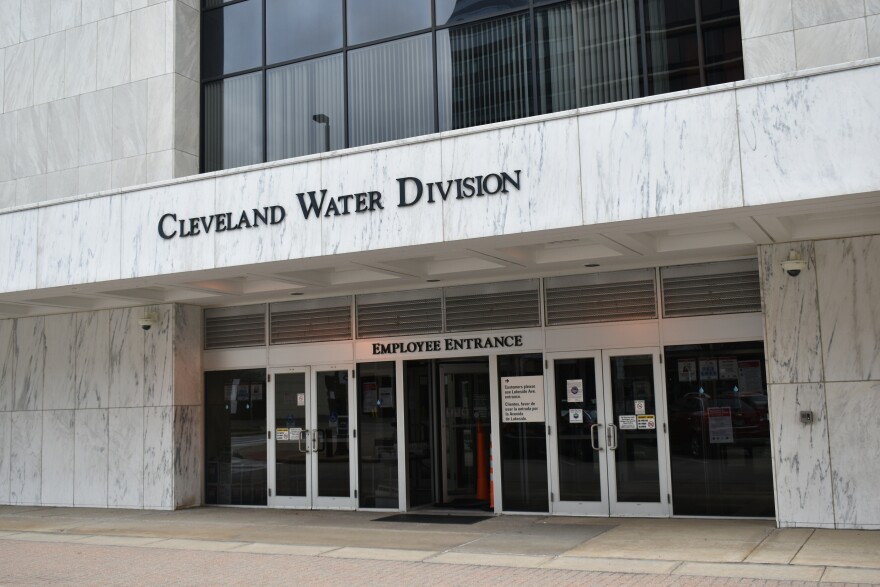 The exterior of the Carl B. Stokes Public Utilities building, a city government office building in downtown Cleveland. 