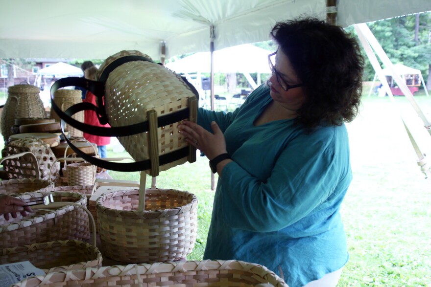 Woman examing a basket