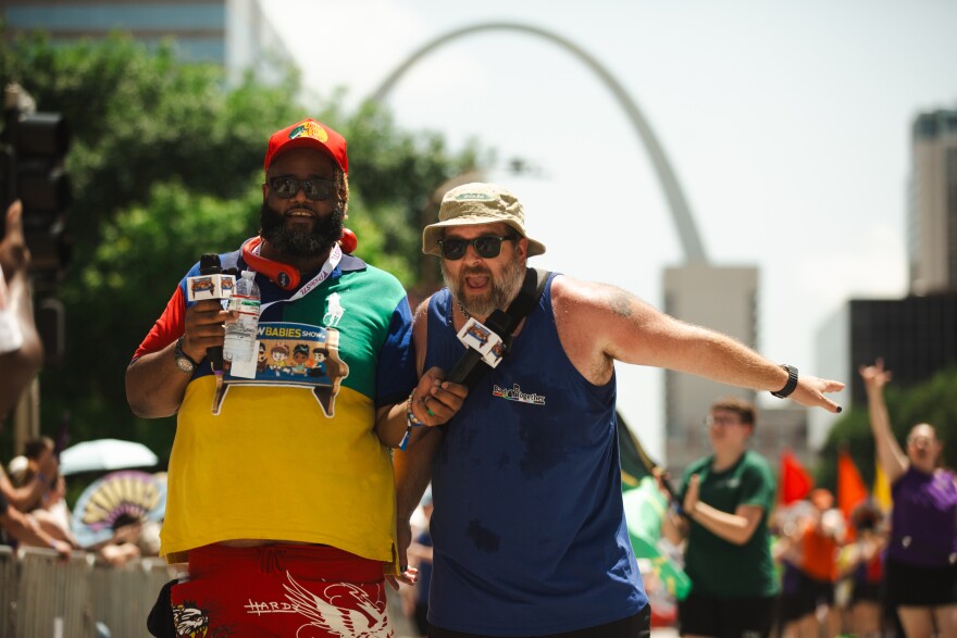 People gather for the annual Pride parade in downtown St. Louis on Sunday, June 28, 2026.