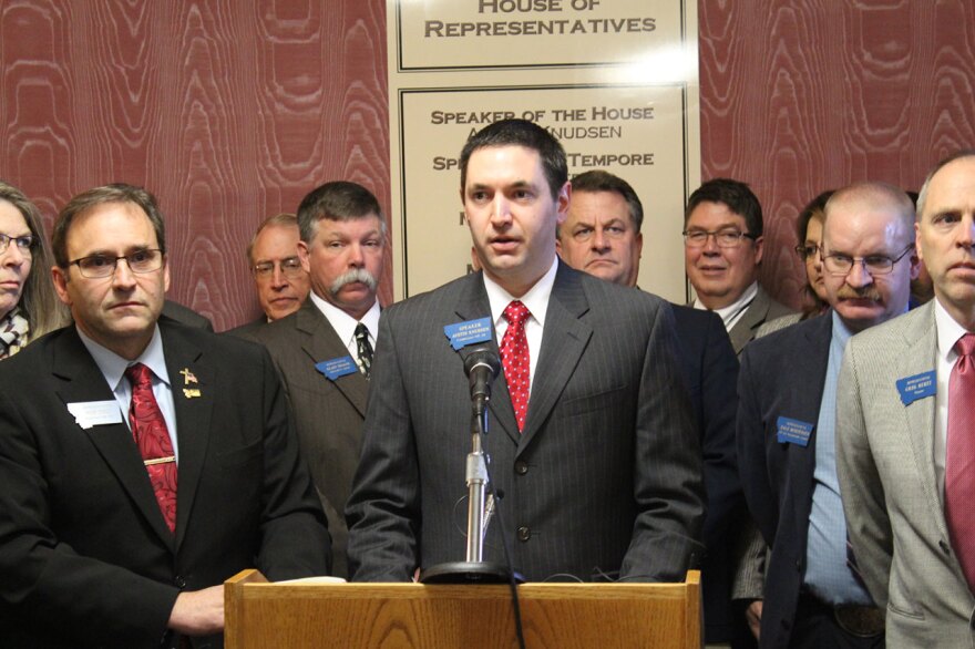 Speaker of the House Austin Knudsen releases the "Republican Action Plan" for the 2017 Montana Legislature, Jan. 2, 2017 at the Capitol in Helena, MT.