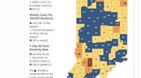 A screenshot of the ISDH's new COVID-19 county map.