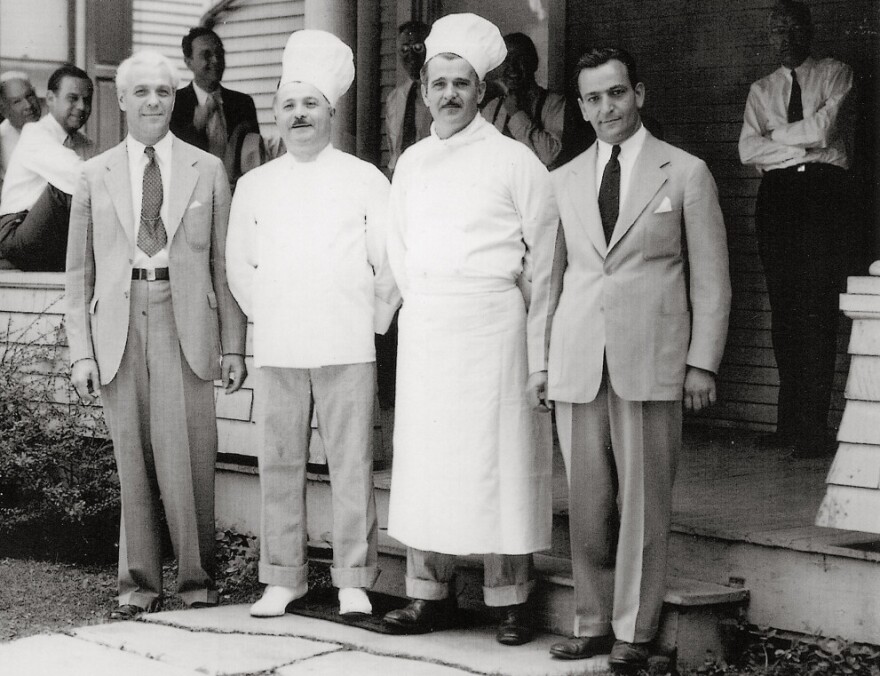 From left: Brothers and Boyardee co-founders Paul, Hector and Mario Boiardi, pictured with company secretary Carl Columbi at Boyardee headquarters in Milton, Pa.
