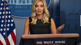 White House press secretary Kayleigh McEnany speaks during a press briefing at the White House on Wednesday, July 8. 