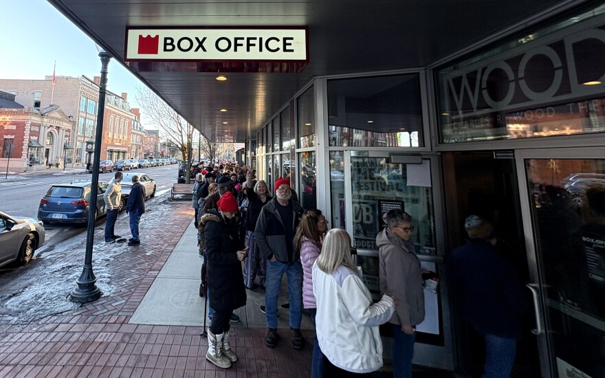 Spectators line up to enter Charles R. Wood Theater in Glens Falls on Sunday ahead of a town hall with Democratic U.S. Reps. Alexandria Ocasio-Cortez and Pat Ryan.