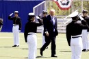 FILE: President Donald Trump arrives to speak to graduating cadets at the United States Coast Guard Academy in New London, Connecticut May 17, 2017.