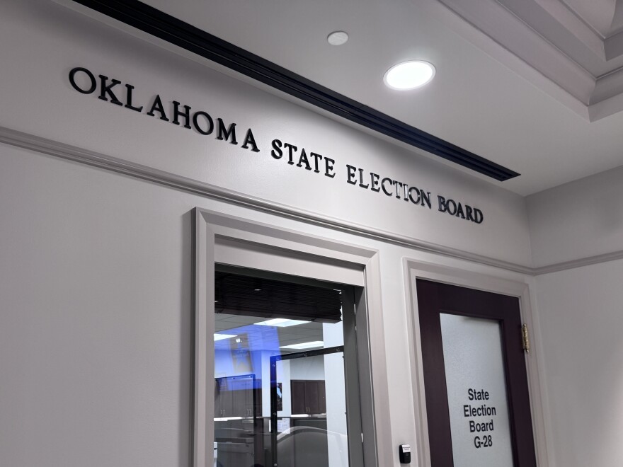 The entrance to the Oklahoma State Election Board Office inside the Oklahoma State Capitol.