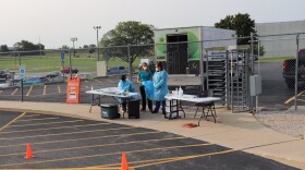 Employees waiting at COVID testing site