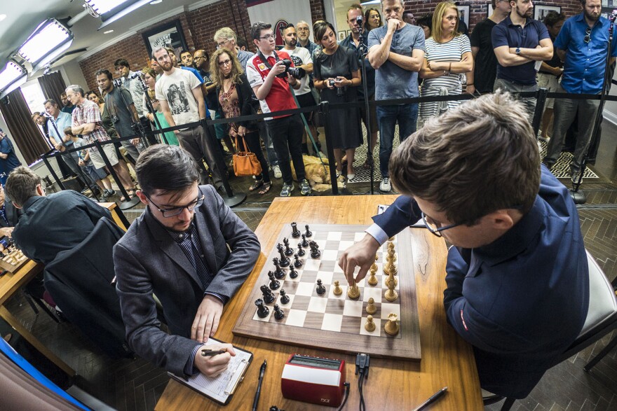 Magnus Carlsen (right) and Maxime Vachier-Lagrave, the two grand masters battling for the Grand Chess Tour 2017 crown