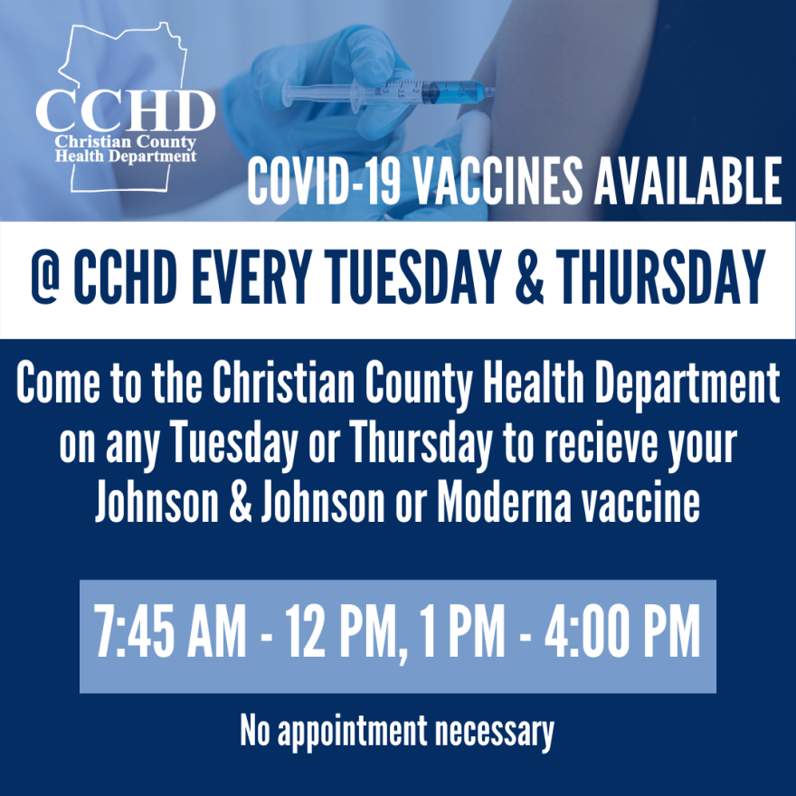 An announcement released Aug. 9 of COVID-19 vaccination times at the Christian County Health Department.